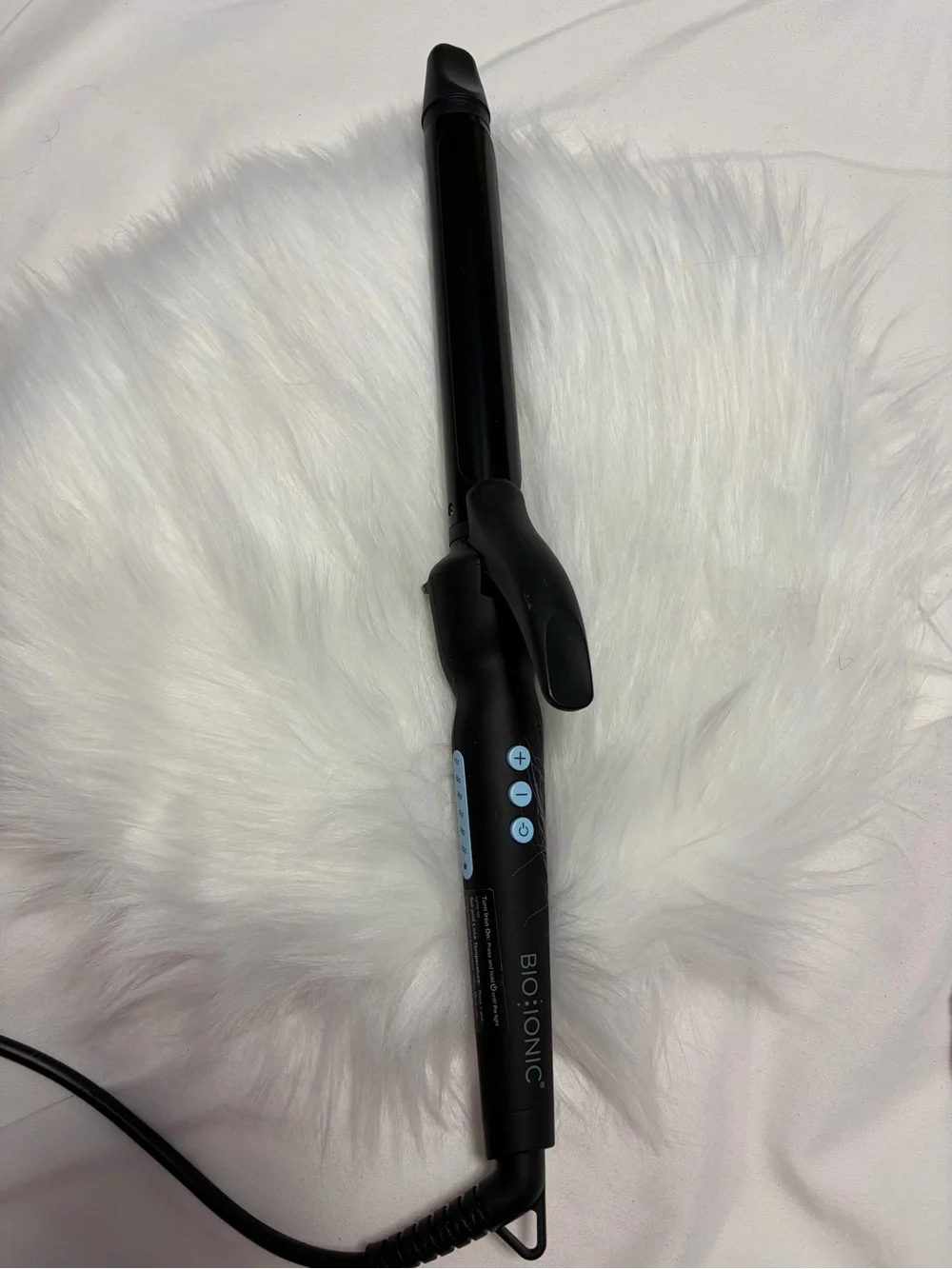 Bio Ionic Black Curling Wand with Light Blue Controls 1”
